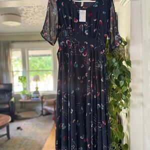 Free People Navy Floral Midi Dress